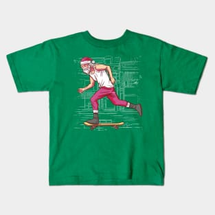 Skinny Skateboarding Santa Claus // Skater Claus Kids T-Shirt